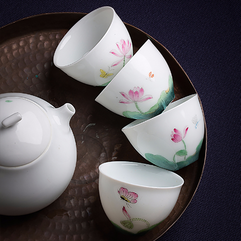 Suet jade porcelain ceramic masters cup hand - made lotus home white porcelain kung fu tea set cup sample tea cup teapot