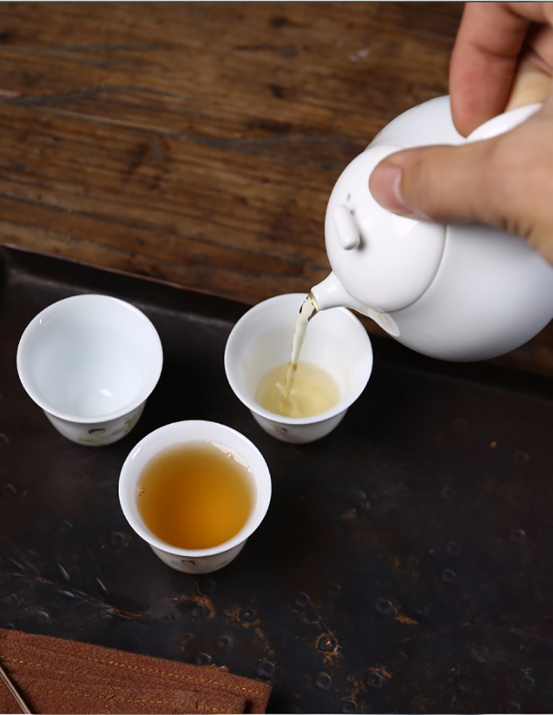 White porcelain hand - made suet jade master cup single cup small ceramic cups sample tea cup household kung fu tea sets tea pot