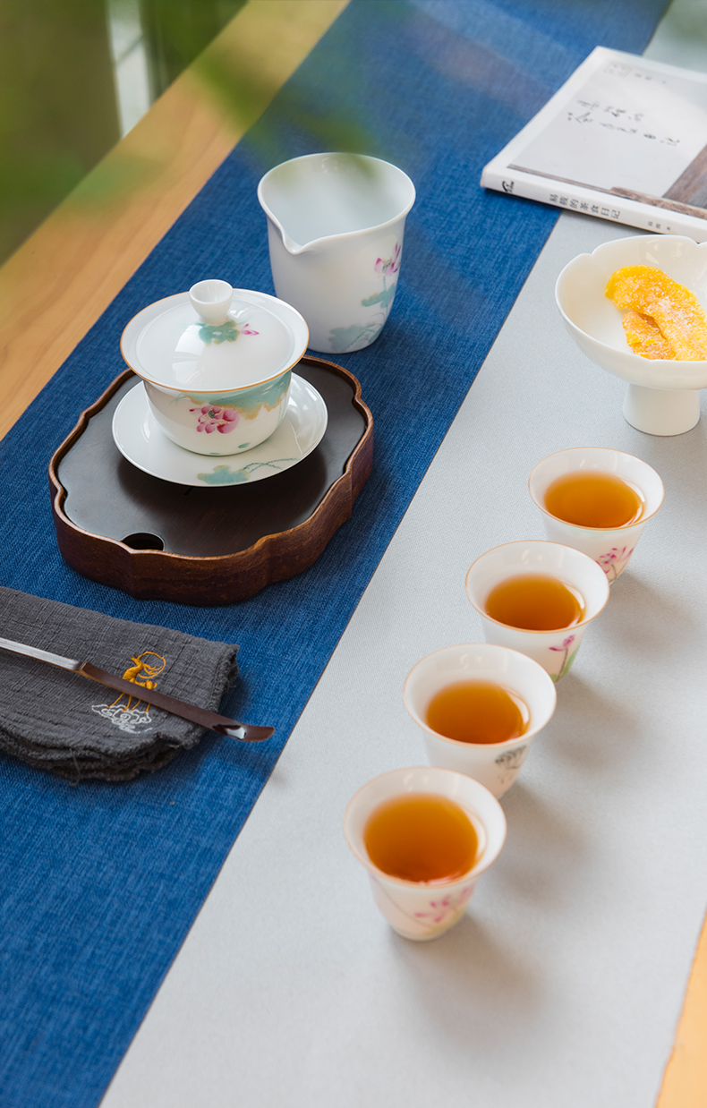 Sweet white porcelain pure hand - made tureen tea cups large single is not thin body three fort bowl kung fu tea set