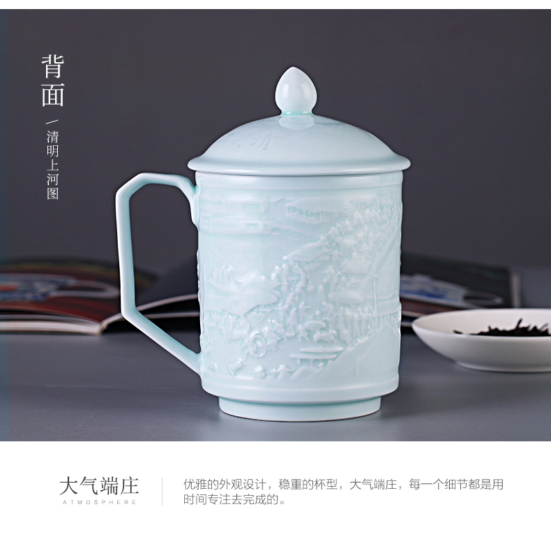 Jingdezhen ceramic cups shadow blue its painting large capacity make tea cup on qingming festival checking porcelain tea cups