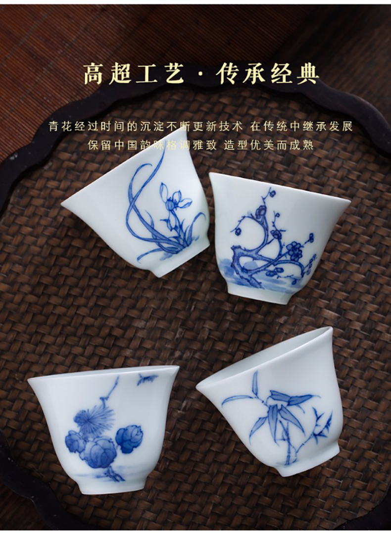 Blue and white sample tea cup white porcelain hand - made ceramic cups masters cup kung fu tea set by patterns single cup by hand