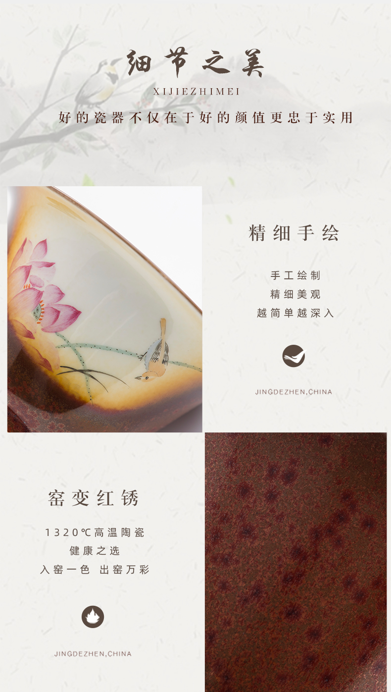 Jingdezhen ancient hand - made only three tureen tea cups a single large thickening tea bowl with cover tea set heat