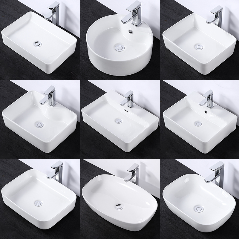 Upper Basin Ceramic Table Washbasin Square Washbasin Small Size Balcony Single Basin Round Table Basin Household Face Basin-Taobao