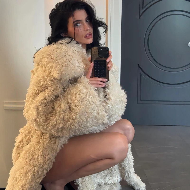 Khy Fluffy Faux Fur Short Curly Apricot Coat, Kylie Style Lapel Tie Long Oversized Coat Khy Fluffy Faux Fur Short Curly Apricot Coat, Kylie Style Lapel Tie Long Oversized Coat