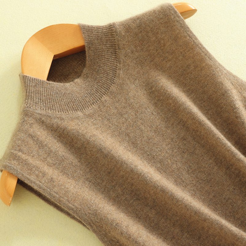 Autumn and Winter Soft Cashmere Vest for Women, Sleeveless, Close-Fitting, Half-High Collar, Short Knitted Base Sweater Vest