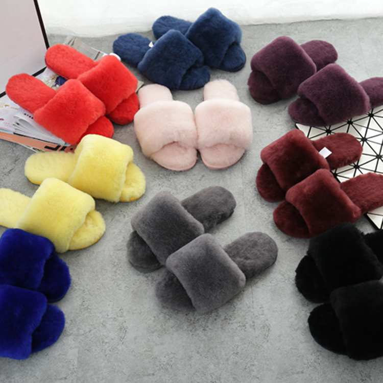 Parent-Child Style Sheepskin Integrated Slip-On Slippers for Women, Wool Air-Conditioning Slippers, Home Cotton Slippers, Couple Style Furry Slippers