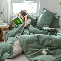 Nordic cotton wash cotton four-piece cotton nude sleeping quilt cover bedroom bed single three-piece Net red bedding