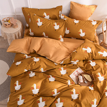 100% cotton cute cartoon 4 four-piece cotton ins Nordic Net red quilt cover student dormitory sheets three-piece set