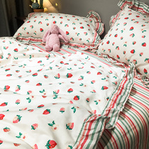 Net red small flower cotton four-piece girl heart cotton bedding pastoral Princess three-piece bed sheet quilt cover