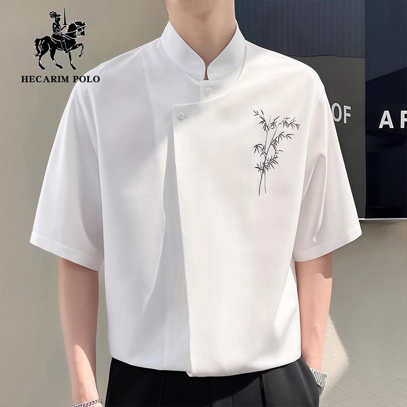 Hullin Paul's 2025 Summer New Chinoiserie Short-Sleeved Shirt Men's National Trend Stand-Up Collar Cool Shirt Men's Style Hullin Paul's 2025 Summer New Chinoiserie Short-Sleeved Shirt Men's National Trend Stand-Up Collar Cool Shirt Men's Style