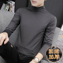 Autumn New plus velvet men long sleeve T-shirt trend autumn jacket warm semi-high collar slim fit inside base shirt