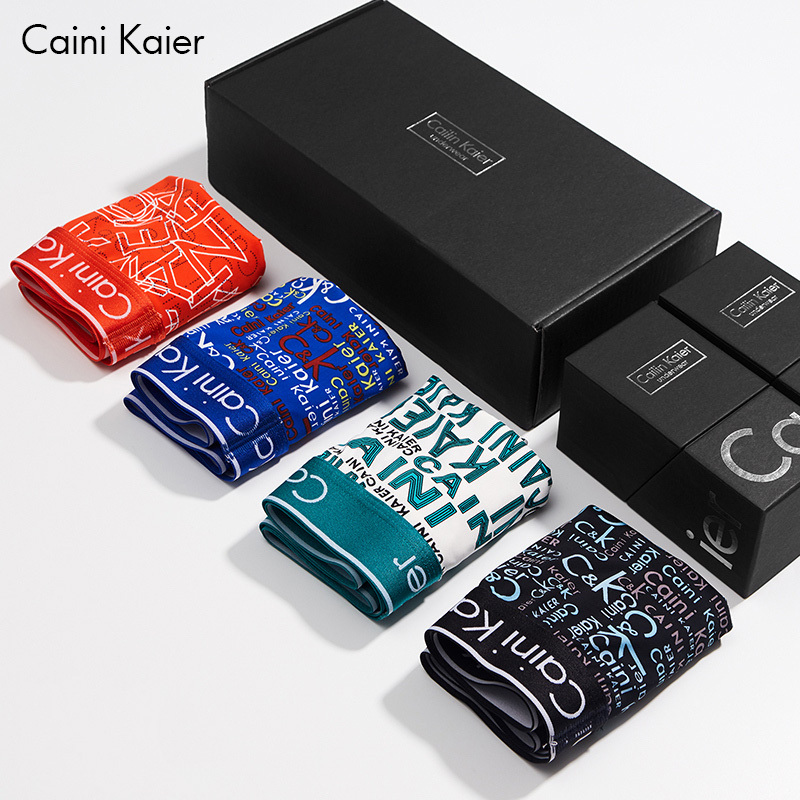 Cainikaier Genuine Men's Underwear Gift Box Pure Cotton Mid-Waist Boxer Briefs Breathable Shorts