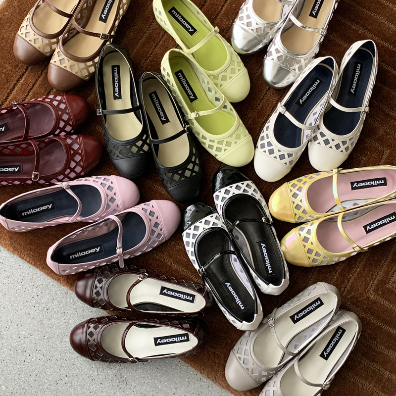 Lost Elk [Greta Sandals] New French-Style Genuine Leather Mary Jane Shoes, Flat Hollow Sandals for Women