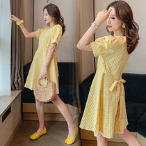 Pregnant women breast-feeding dress 2021 summer new fashion Korean version loose size plaid women feeding dress skirt
