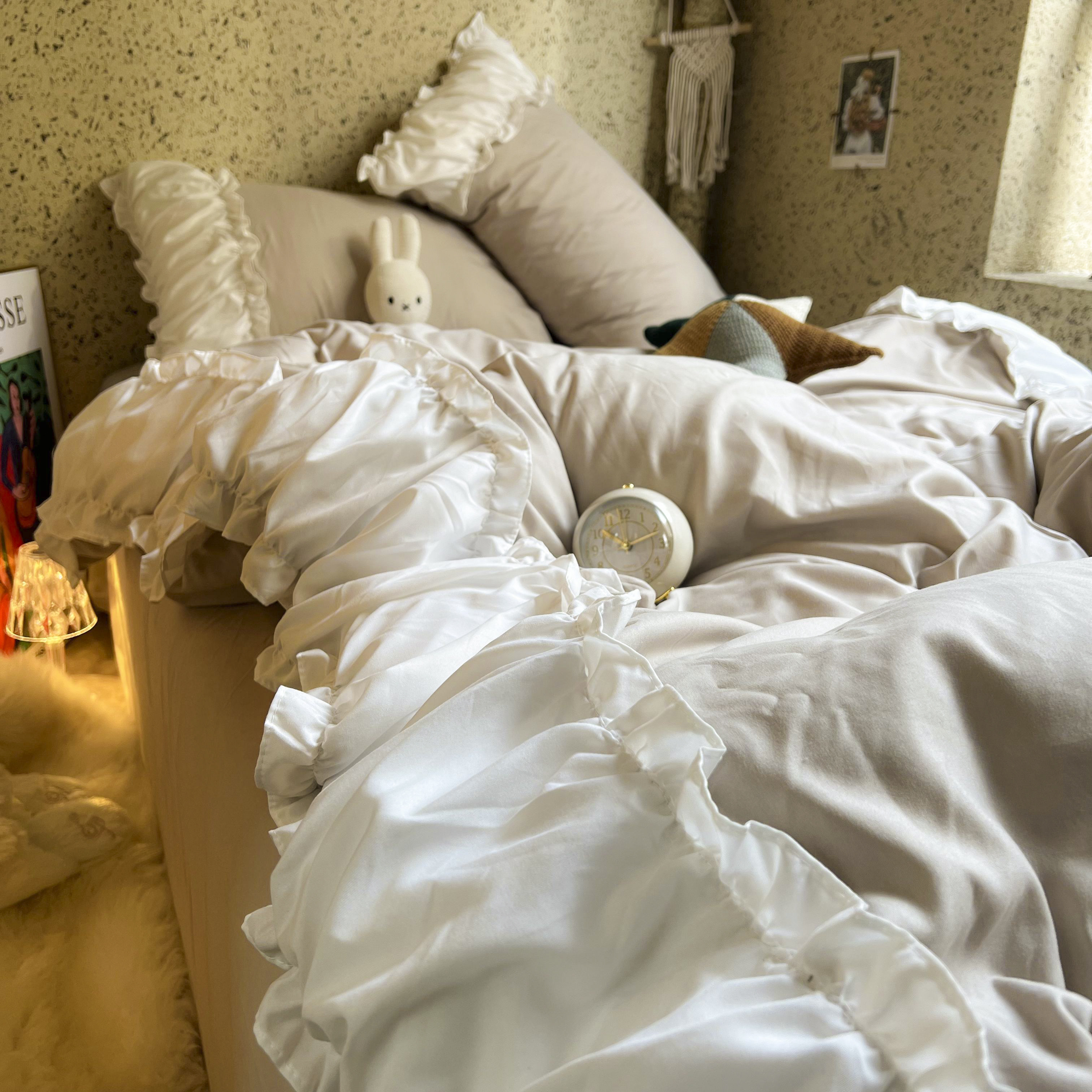 ins princess wind bed dresses lace with water washed cotton beds 4 pieces of girl's heart bed linen quilt cover 4 three sets-Taobao