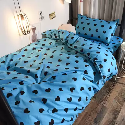 ins Nordic simple net red love four-piece bedding 1 5 blue heart quilt cover dormitory three-piece bed group