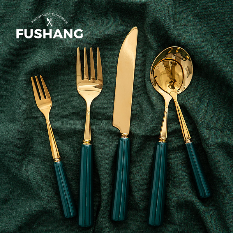 Foshan Family Steak Knife Fork Spoon Three Sets Stainless Steel Western Dining Cutlery Ceramic Sweet Fruit Fork Coffee Spoon