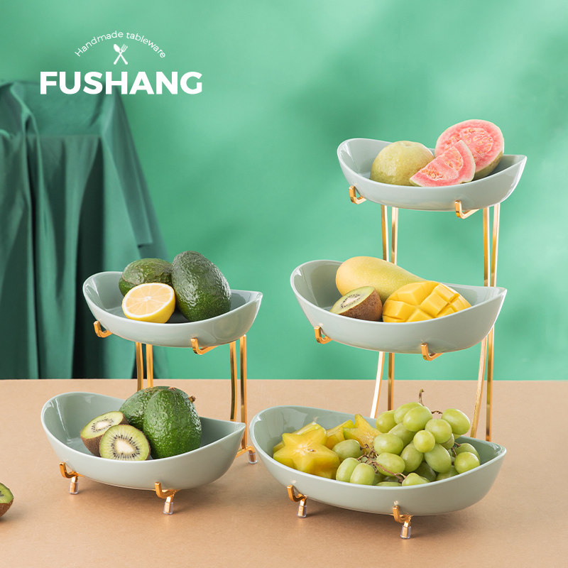 Home light extravaganza Three layers of fruit tray Living room Tea Table Modern Nordic Ceramics Advanced web Red fruit basin Zero food tray