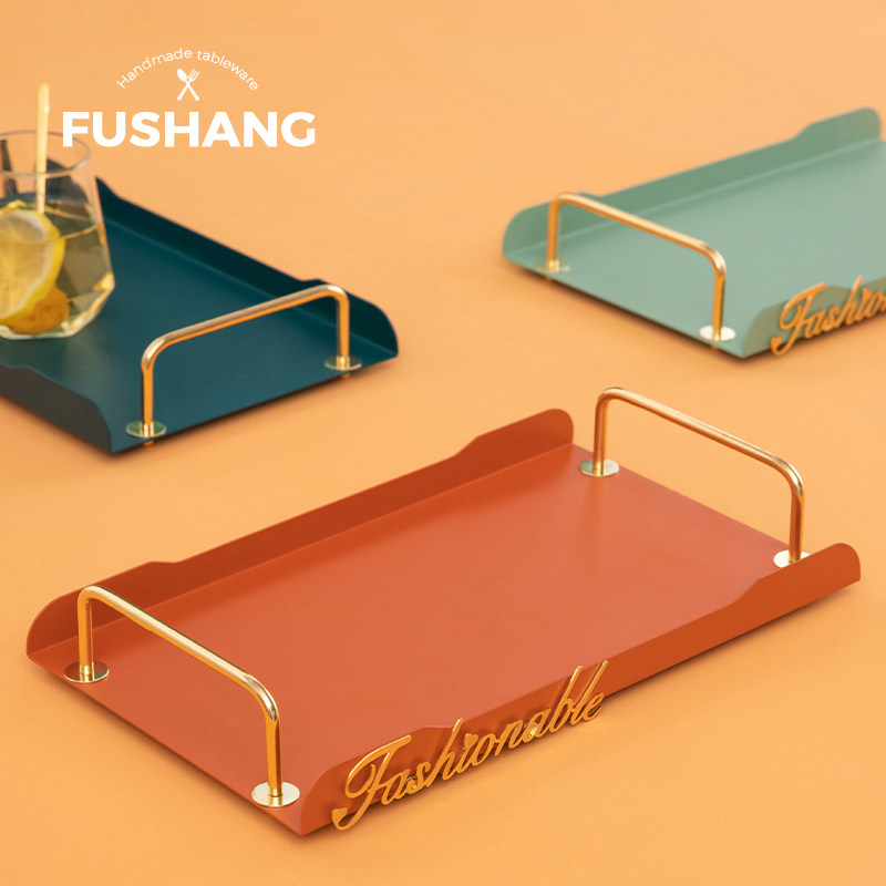 Home Light Luxurious Storage Debatable Cups Living-room Rectangular Metal Nursery Tray Containing Trays Table Top Decorations Tray