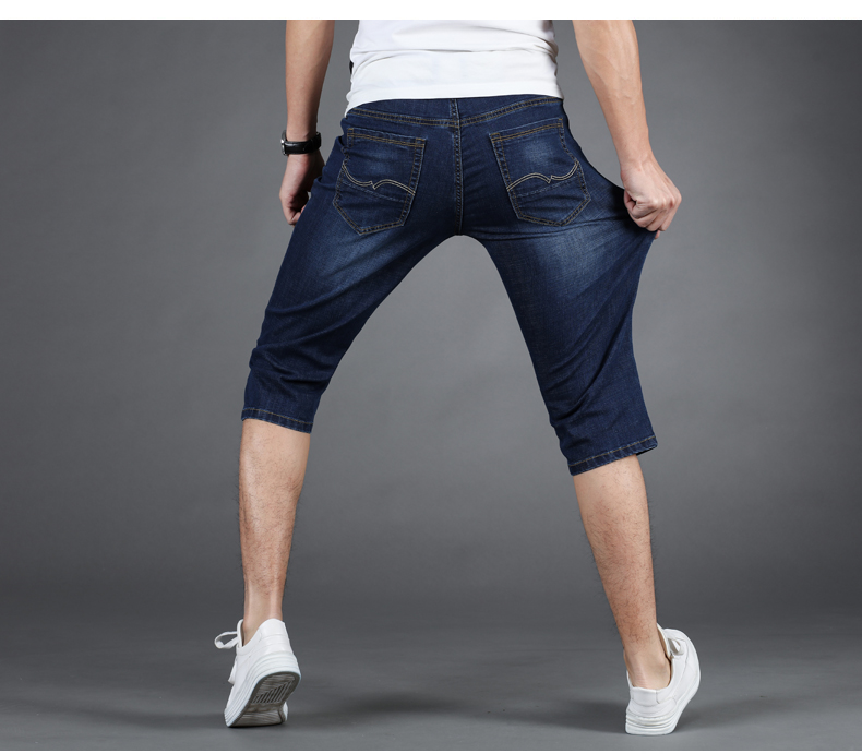 Mùa hè quần denim lỏng quần short nam phần mỏng trung niên nửa chiều dài đầu gối bảy điểm quần 7 điểm ngắn daddy