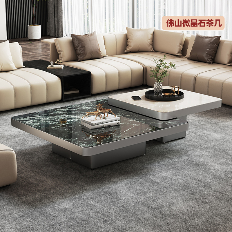 Natural Luxury Stone Prada Green Tea Coffee Table for Living Room, Large Flat Surface, High-End Natural Marble, Italian Minimalist Style