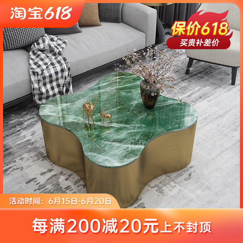 Marble Profiled Tea Table Living Room Four Leaves Grass Light Lavish Metal Stainless Steel Tea Table Nordic Designer Tea Table small crowdsourced