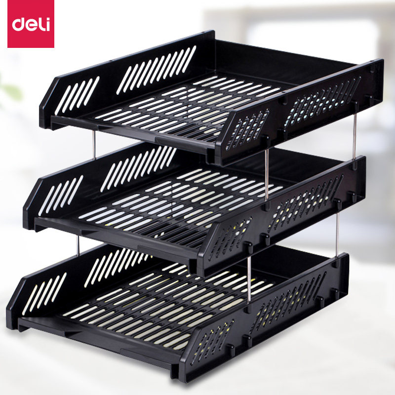 Deli file box File rack Desktop three-layer file tray Three-column file basket Three-column data file holder can be superimposed