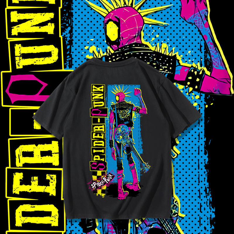 American Retro Trendy T-Shirt for Men, Summer Punk Spider-Man Across the Universe, Loose Hip-Hop Pure Cotton T-Shirt