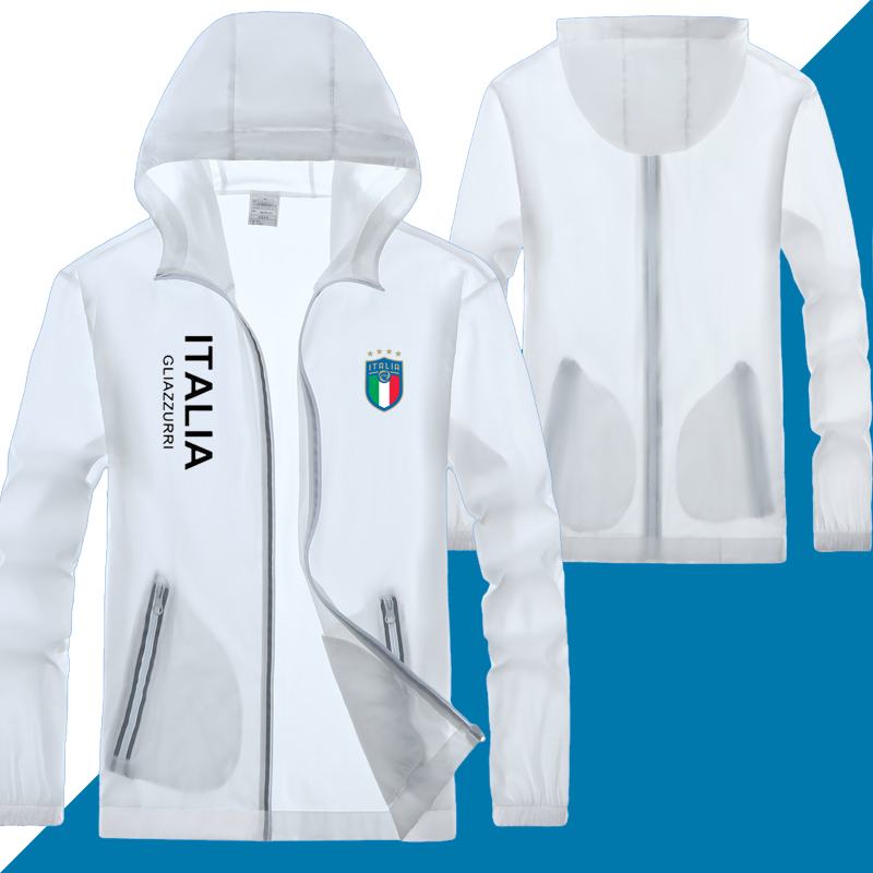 Italian National Team Sports Style Sun Protection Clothing for Men and Women, Hooded Zipper Skin Clothing, Outdoor Windproof Jacket Upf50 Italian National Team Sports Style Sun Protection Clothing for Men and Women, Hooded Zipper Skin Clothing, Outdoor Windproof Jacket Upf50