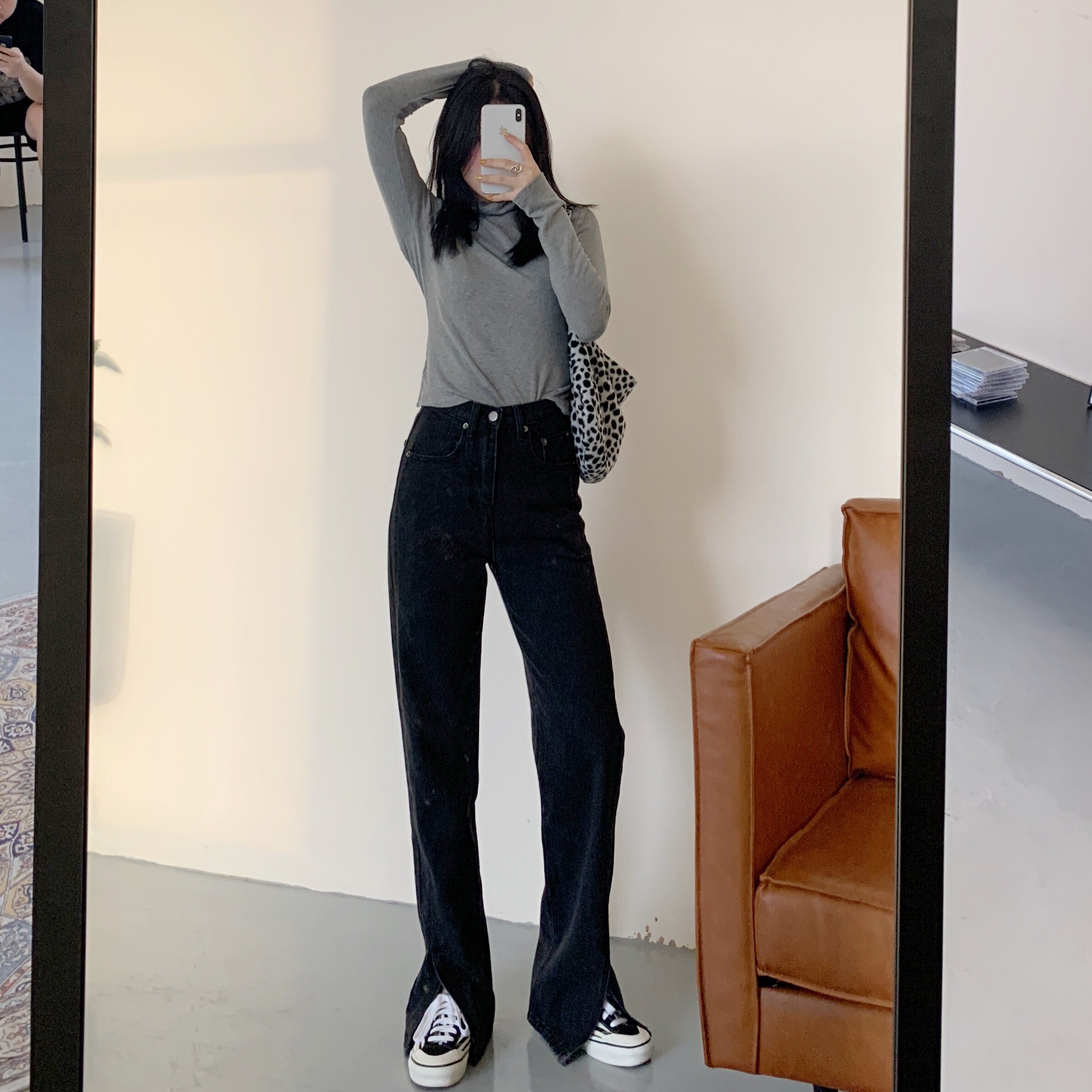 BLACKY Spring 2021 New Split Jeans High-rise Slim Straight Pants Loose Wide Leg Jeans Women's Tide