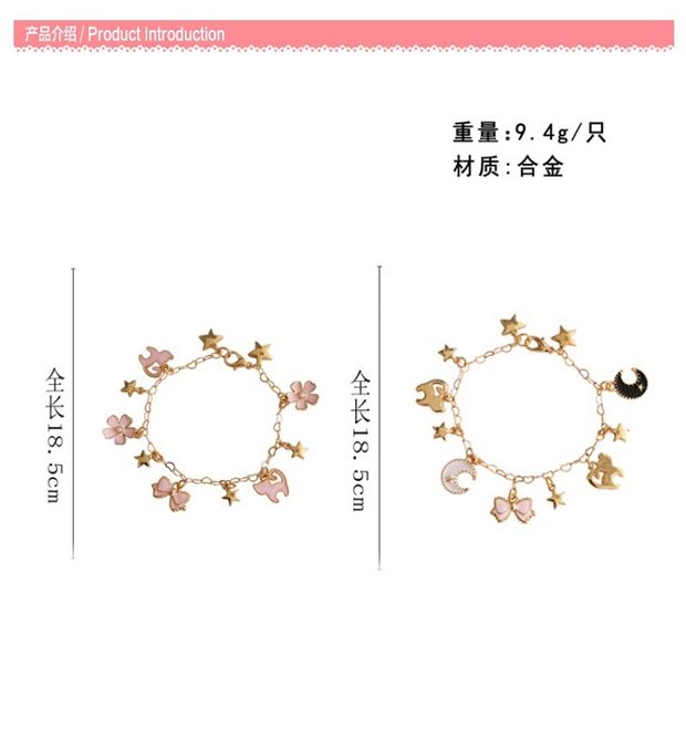 Nhật Bản cô gái ngọt ngào màu hồng anh đào phim hoạt hình anime mèo con sao mặt trăng cung mặt dây chuyền nữ vòng tỳ hưu