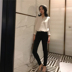 Zhang Jingyi Mùa thu mới phiên bản Hàn Quốc của quần jeans đen nữ hoang dã quần dài ống quần co giãn quần jean rách gối nữ Quần jean