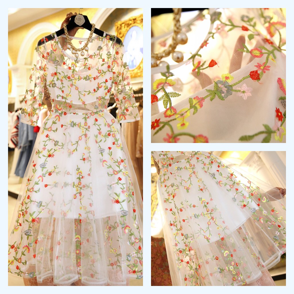 2019 Spring Dress New body Slim Ocean Dress Summer Tennis embroidered in a long skirt Fairy Air Skirt Child Tide