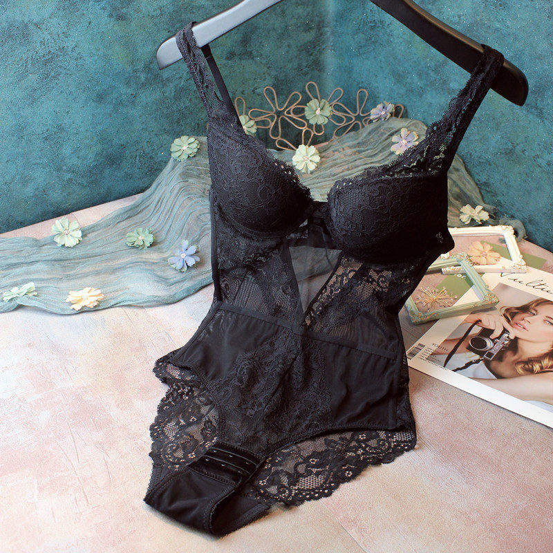 Even Body Underwear Women's Law Style Sexy Lace Underwear One-piece Sexual Apologetic Suit Small Chest Coaling Thickening Cup Bra Hood