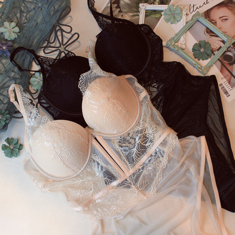 Minimalist comfort thin cup with lace dress feminine senses mesh yarn bra deep V body-body underwear one-piece