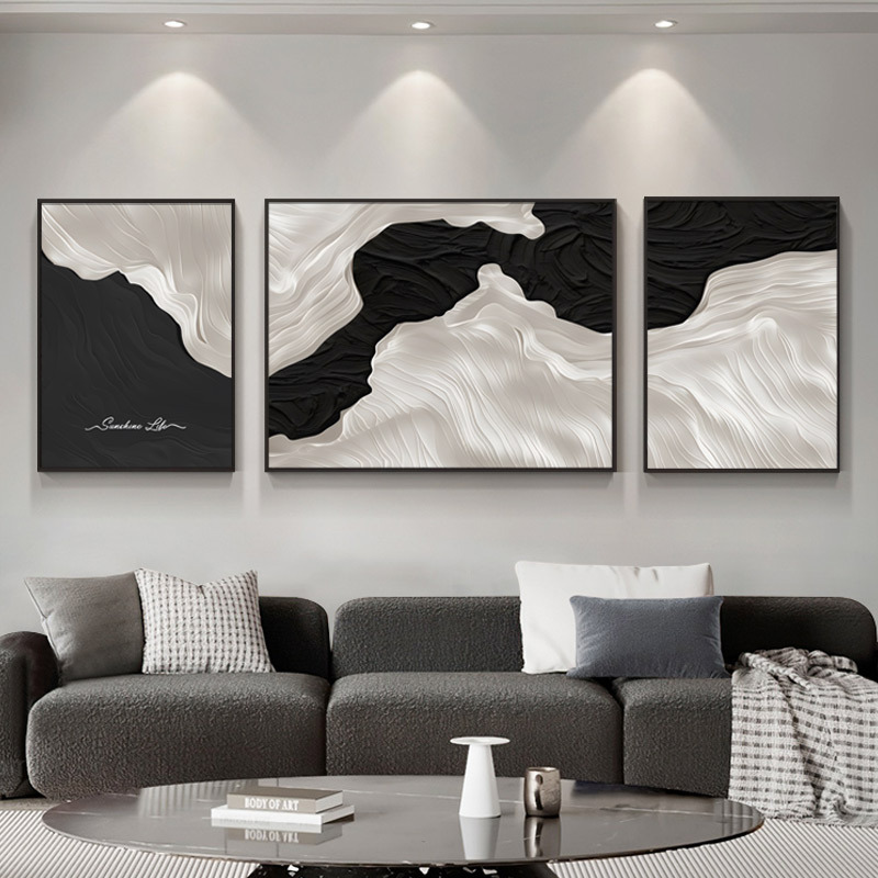 High-End Minimalist Living Room Decorative Painting, Black and White Abstract Sofa Background Wall Painting, Wabi-Sabi Style Geometric Triptych Hanging Painting High-End Minimalist Living Room Decorative Painting, Black and White Abstract Sofa Background Wall Painting, Wabi-Sabi Style Geometric Triptych Hanging Painting