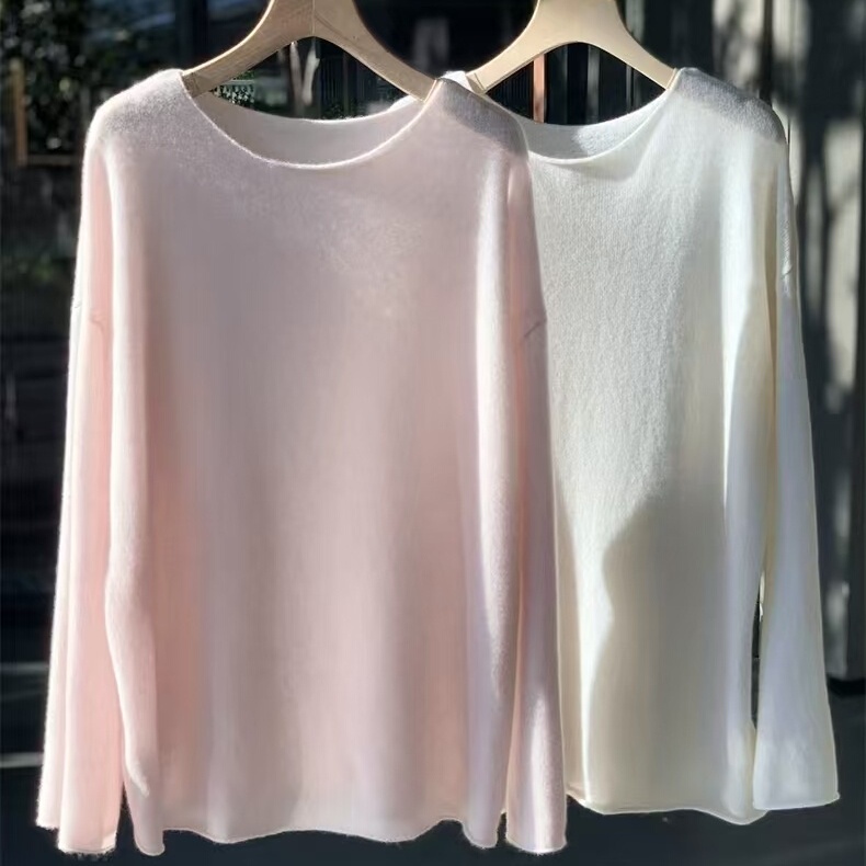 Lazy and Relaxed Vibe! Soft and Cuddly Baby Cashmere Sweater for Women, Round Neck, Rolled Edge, Loose Cashmere Knit Pullover