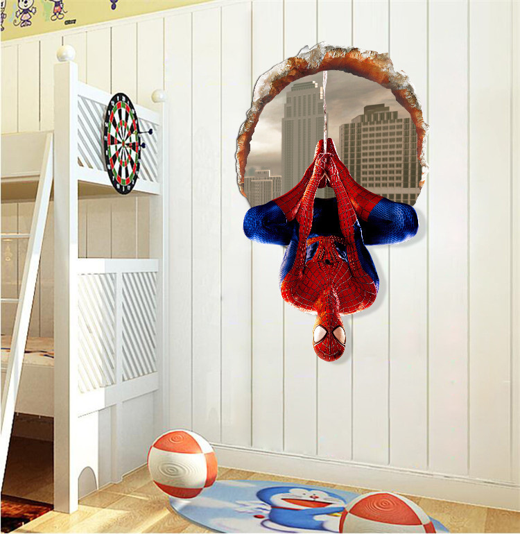 Converse hanging Spiderman 3D Sensation Solid Wall Sticker Breaking Wall Cartonator's home Decorative Living Room Bedroom Mural