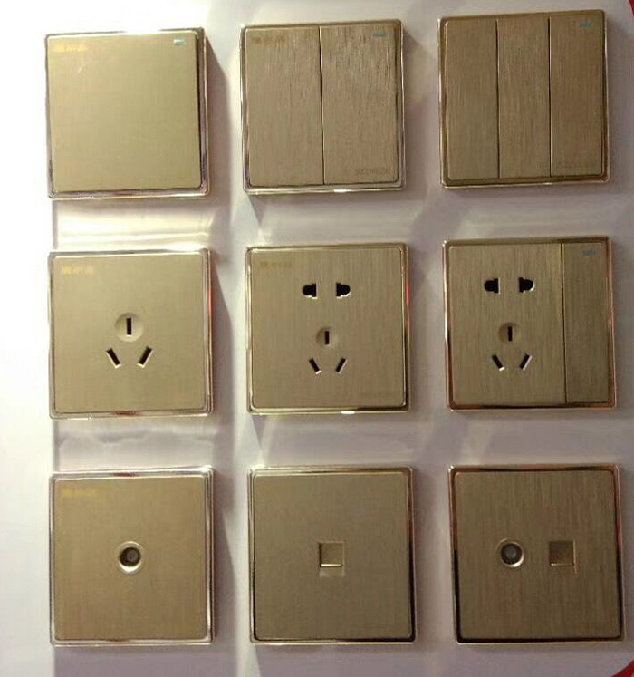 Sunday Switch Socket Wire Drawing Gold S1 Series 86 Type Open Switch Five Holes 10A Socket Panel