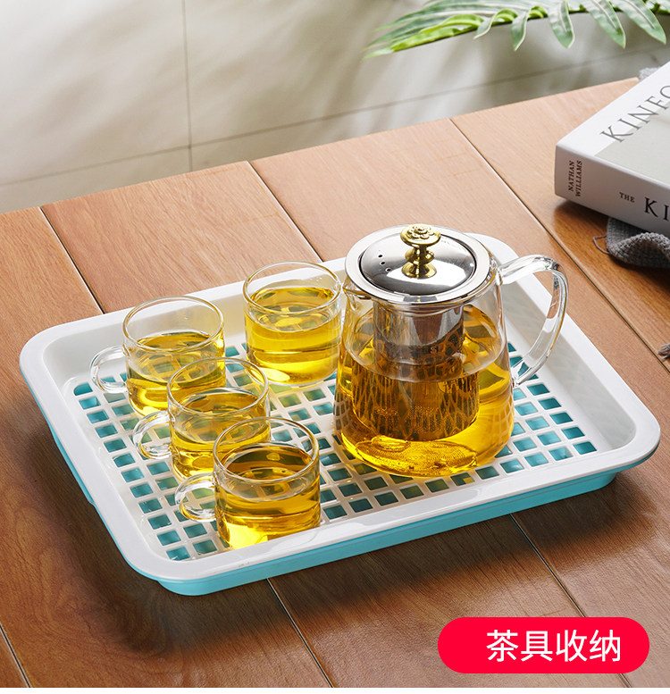 Water cup drain tray tray home living room plastic creative double-layer rectangular cup coffee table storage storage tea tray