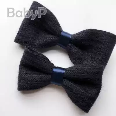 Pure handmade original navy wool knitted children's bow tie 100 days old baby baby pin small bow tie