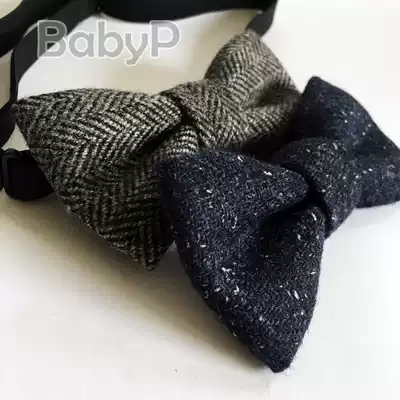 BabyP high-end custom series Children's bow tie autumn and winter wool barley boy baby bow tie herringbone pattern Tibetan Green