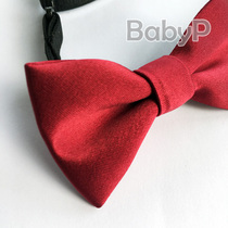  BabyP high-end custom maroon luxury silk satin childrens bow tie Boy baby baby student bow tie
