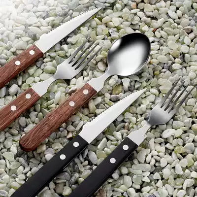 Wooden handle steak knife and fork set ins wind Western knife, fork and spoon three-piece set Household Western tableware steak knife two-piece set