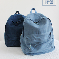 Personality retro nostalgic cotton denim backpack Japanese solid color simple backpack for male and female students schoolbag