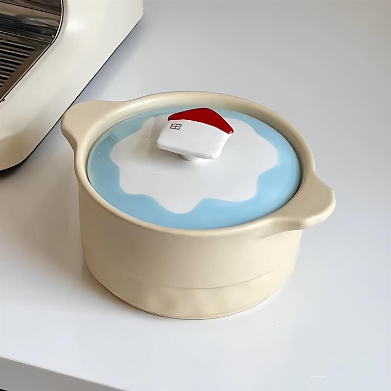 Cute Ceramic Large-Capacity Stew Pot for Home Use, Noodle Bowl, Snail Noodle Cooking Tool, Kitchen Lard Container