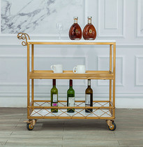 Nordic gold Wrought iron dining car Wine cart Hotel restaurant kitchen mobile car Solid wood marble kitchen rack