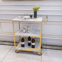 Nordic Home Iron Art Marble Mobile Trolley Dining Car Hotel Restaurant Wine Water Car Golden Three Floors Trolley