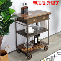 American retro industrial style Wrought iron removable wheeled dining side cabinet Dining car Dining table Kitchen locker