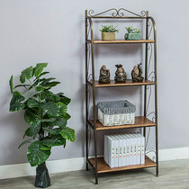 American retro Wrought iron solid wood ladder flower stand Flower stand Floor-to-ceiling creative living room storage display rack Multi-layer shelf